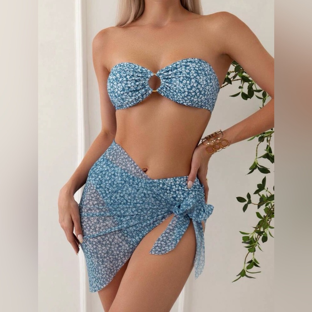 SHEIN 3-Piece Bandeau Bikini Set Size Small NWOT